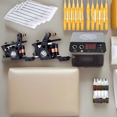 New 250 piece Complete Tattoo Starter Kit 2 Machines 40 Inks 200 Needles, Skins Power Supply
