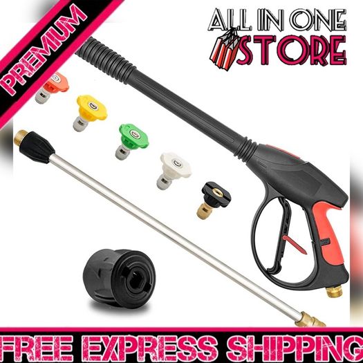 4000PSI Pressure Washer Long Gun,with Replacement Wand Extension, 5 Nozzle Tips, M22 14MM & Karcher Quick connector for Car Washer Cleaning Tool (FREE POSTAGE)