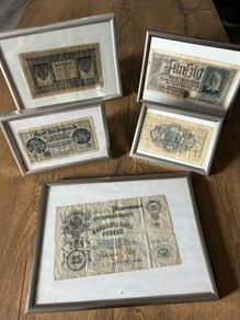 Set of 5 Vintage Banknotes in Frames  Historical Currency Display