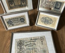 Set of 5 Vintage Banknotes in Frames  Historical Currency Display