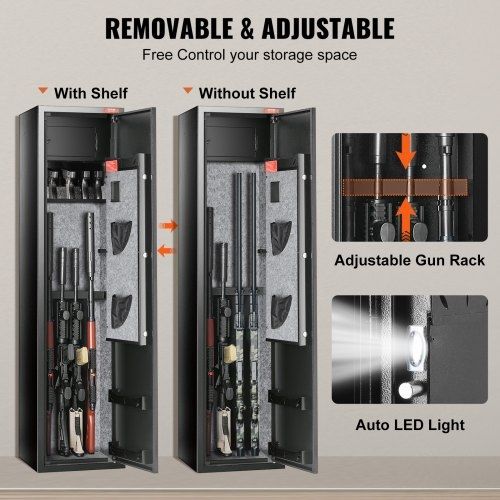 5 Rifles Gun Safe, Rifle Safe with Fingerprint & Digital Lock, Gun Storage Cabinet with Built-in Storage Locker, Removable Storage Shelf for Home Long Gun and Pistols