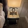 Striking Pair of designer type chrome table lamps with white shades Image 2
