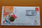 1989 Bill of Rights Royal Mint 2 Pounds BUNC coin stamp cover FDC
