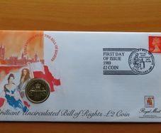 1989 Bill of Rights Royal Mint 2 Pounds BUNC coin stamp cover FDC