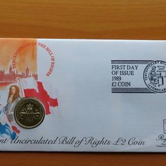 1989 Bill of Rights Royal Mint 2 Pounds BUNC coin stamp cover FDC