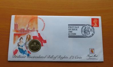 1989 Bill of Rights Royal Mint 2 Pounds BUNC coin stamp cover FDC