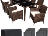 Aluminium Poly Rattan Dining Set, 8 Chairs + 1 Dining Table with Glass Tops, Includes 2 Cover Sets and Protective Cover, Various Colours
