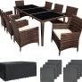 Aluminium Poly Rattan Dining Set, 8 Chairs + 1 Dining Table with Glass Tops, Includes 2 Cover Sets and Protective Cover, Various Colours Image 4
