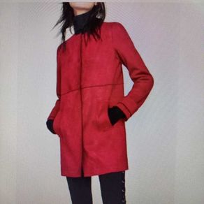ZARA Faux Suede Straight Coat Red SIZE L