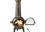 Patio Stove Garden Stove Made of Cast Iron with Spark Grille Removable Grate Includes Poker