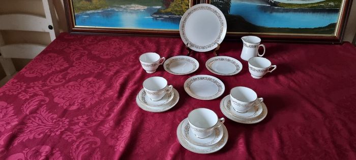 16 Piece Royal Stafford Bone China White With Gold Part Tea Set Made In England