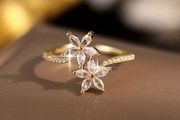 Flower Crystal Gold Tone Ring