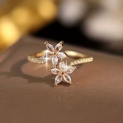 Flower Crystal Gold Tone Ring