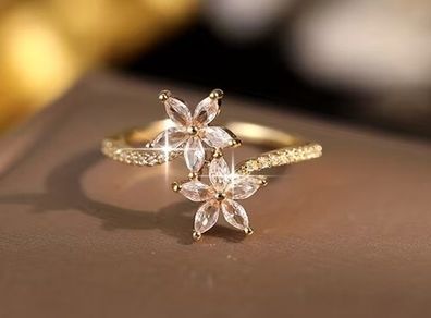 Flower Crystal Gold Tone Ring
