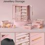 Jewellery Box Organiser 360 Rotating, Vertical Jewellery Display Case with 5 Drawers, Glass Window, Spacious, Open Design, Great Gift, Jelly Pink Image 5