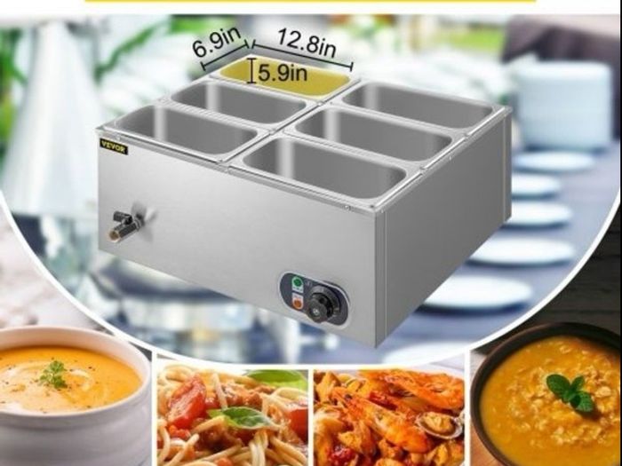 NEW 6 Pan Commercial Food Warmer Electric Steam Table 1200W Professional Countertop for Restaurant 220v