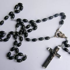 Vintage Handmade Black Wood Rosary
