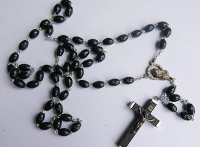 Vintage Handmade Black Wood Rosary