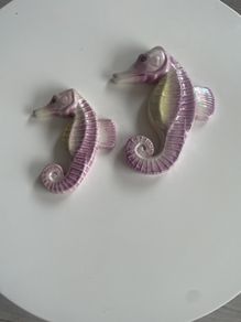 Vintage Handmade Ceramic Raku Glaze Seahorses Wall Plaques