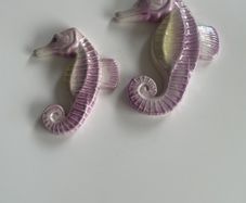 Vintage Handmade Ceramic Raku Glaze Seahorses Wall Plaques