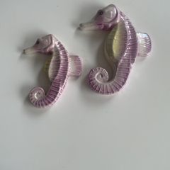 Vintage Handmade Ceramic Raku Glaze Seahorses Wall Plaques