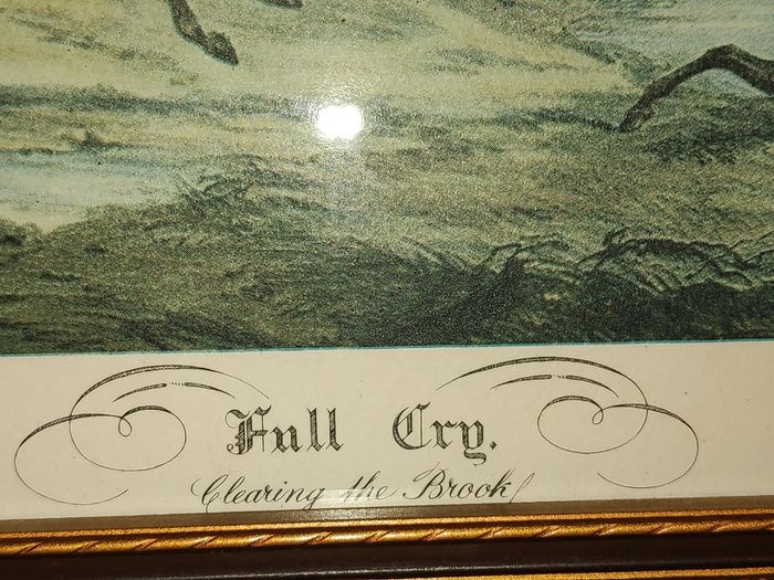 Vintage circa 1950's/1960's framed print of Shayer's English Fox Hunting/ Full Cry. Clearing the Brook