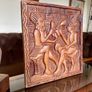 Vintage Hand Carved Deep Relief Large Wooden Wall Art Panel Tribal Village Scene Story Board Image 9