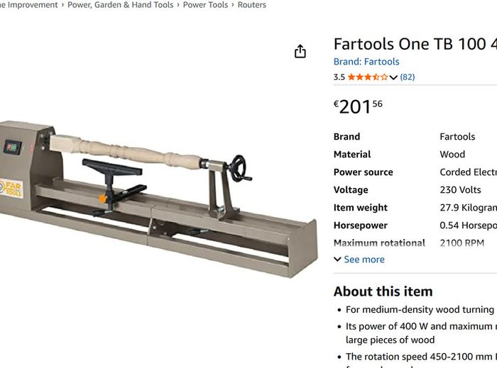 Fartools One TB100B, 400W, 1000 mm Wood Lathe