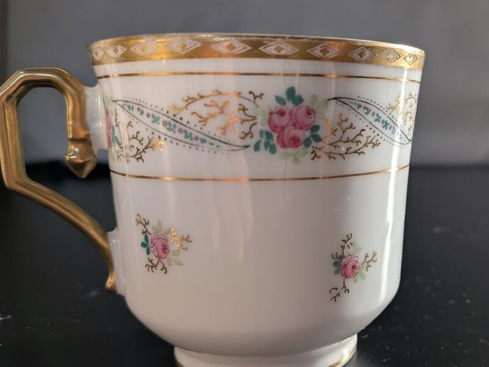 Antique G.D. & Co Limoges France Floral Porcelain Cup with Gilt Trim