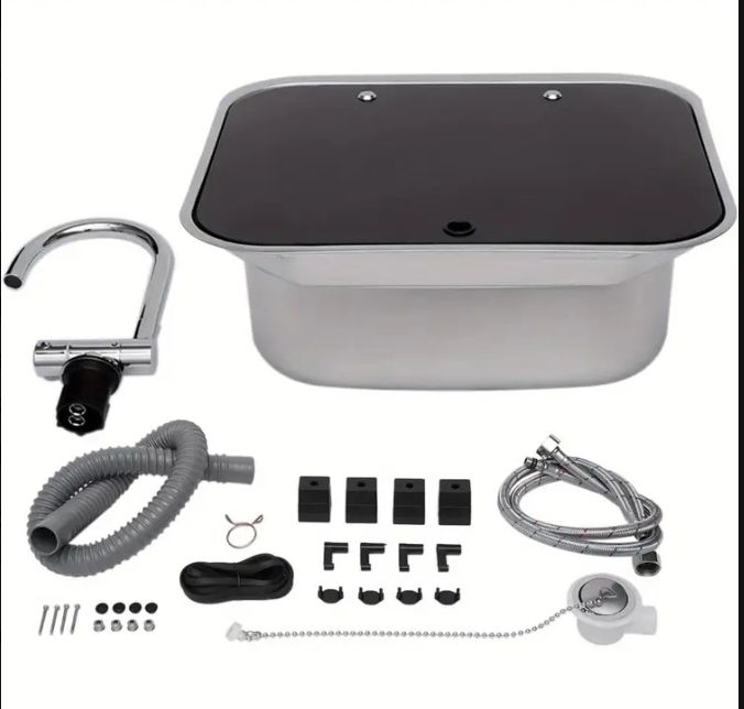 campervan sink with taps and glass lid