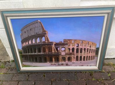 Large oil painting signed Roman colosseum