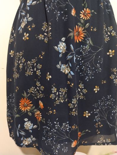Navy Blue Floral Pocket Dress
