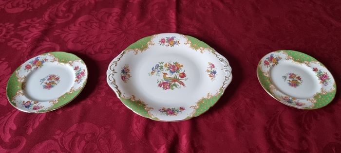 For Collectors Antique 3 Piece Paragon Rockingham Bone China Gold Gilt Cabinet Eared Cake Plate And Bread And Butter Set Made In England