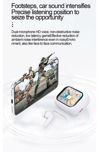 Wireless Earbud with Noise Cancelling & Smart LCD Screen Stereo HIFI Sound