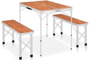 Folding Camping Table with 2 Benches Aluminium Brown