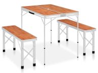 main image for ad Folding Camping Table with 2 Benches Aluminium Brown