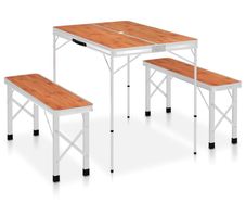 Folding Camping Table with 2 Benches Aluminium Brown