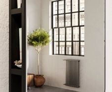 Mirror - Rectangular Black Metal Mirror with discreet open shelving