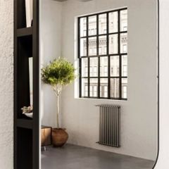 Mirror - Rectangular Black Metal Mirror with discreet open shelving