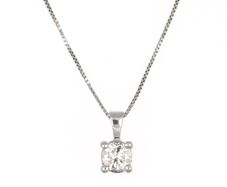 New - 18kt White Gold Natural Diamond Solitaire Necklace - Handmade in Italy