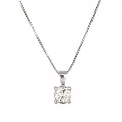 New - 18kt White Gold Natural Diamond Solitaire Necklace - Handmade in Italy