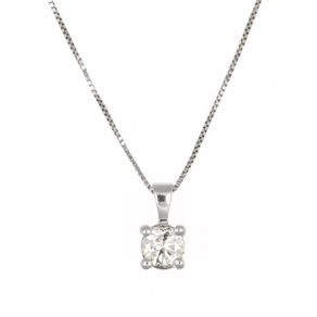 New - 18kt White Gold Natural Diamond Solitaire Necklace - Handmade in Italy