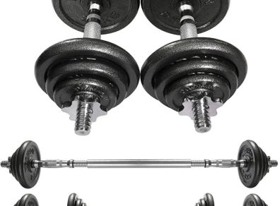20kg Cast Iron Adjustable Dumbbell Set Hand Weight with Solid Dumbbell Handles Changed into Barbell Handily Perfect for Bodybuilding Fitness Weight Lifting Training Home Gym (FREE POSTAGE)