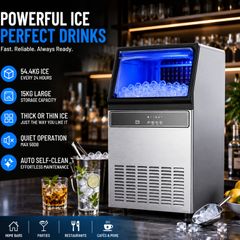 Commercial Ice Maker 54.4kg Per Day Stainless Steel Ice Machine with 15kg Storage