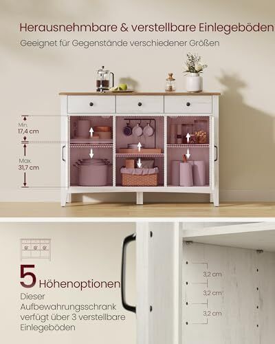 Vintage Kitchen Cabine, Sideboard with Drawers, Storage Cabinet with Doors, Adjustable Shelf, Country Style for Living Room, Kitchen