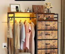 Chest of Drawers Bedroom with Hanging Rail, with LED Lighting and Power Socket