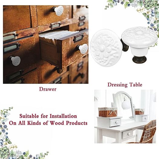 12 Pcs Cabinet Knobs, 34mm Ceramic Door Knobs with Screws, Mushroom Cupboard Knobs for Cabinet Wardrobe Dresser Drawer Door Chest (FREE POSTAGE)