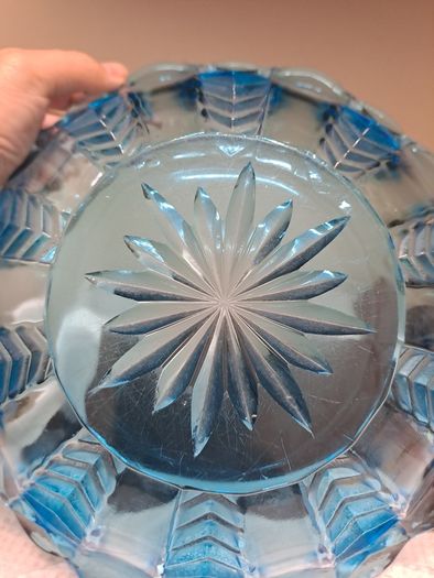 Vintage Blue Pressed Glass Fruit Bowl