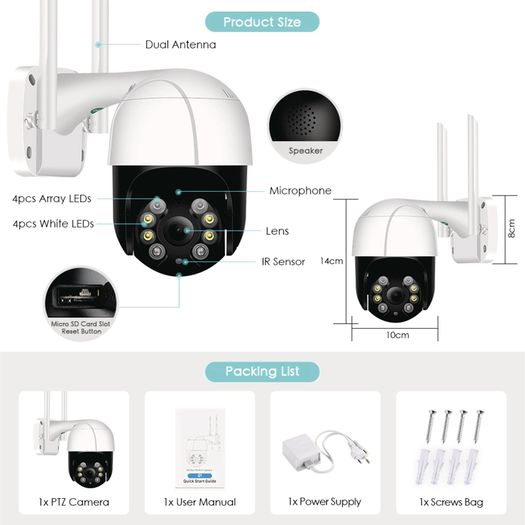 BESDER 5MP WIFI Outdoor Camera PTZ IP Speed Dome CCTV Security Calving System
