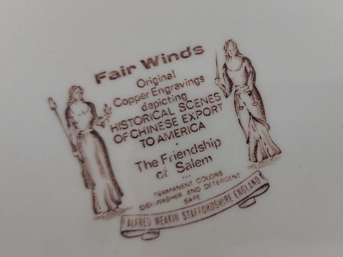 Fabulous Vintage 35 Piece Brown and White Fair Winds, Historical Scenes of Chinese Export to America Dinner Service by Alfred Meakin, Staffordshire